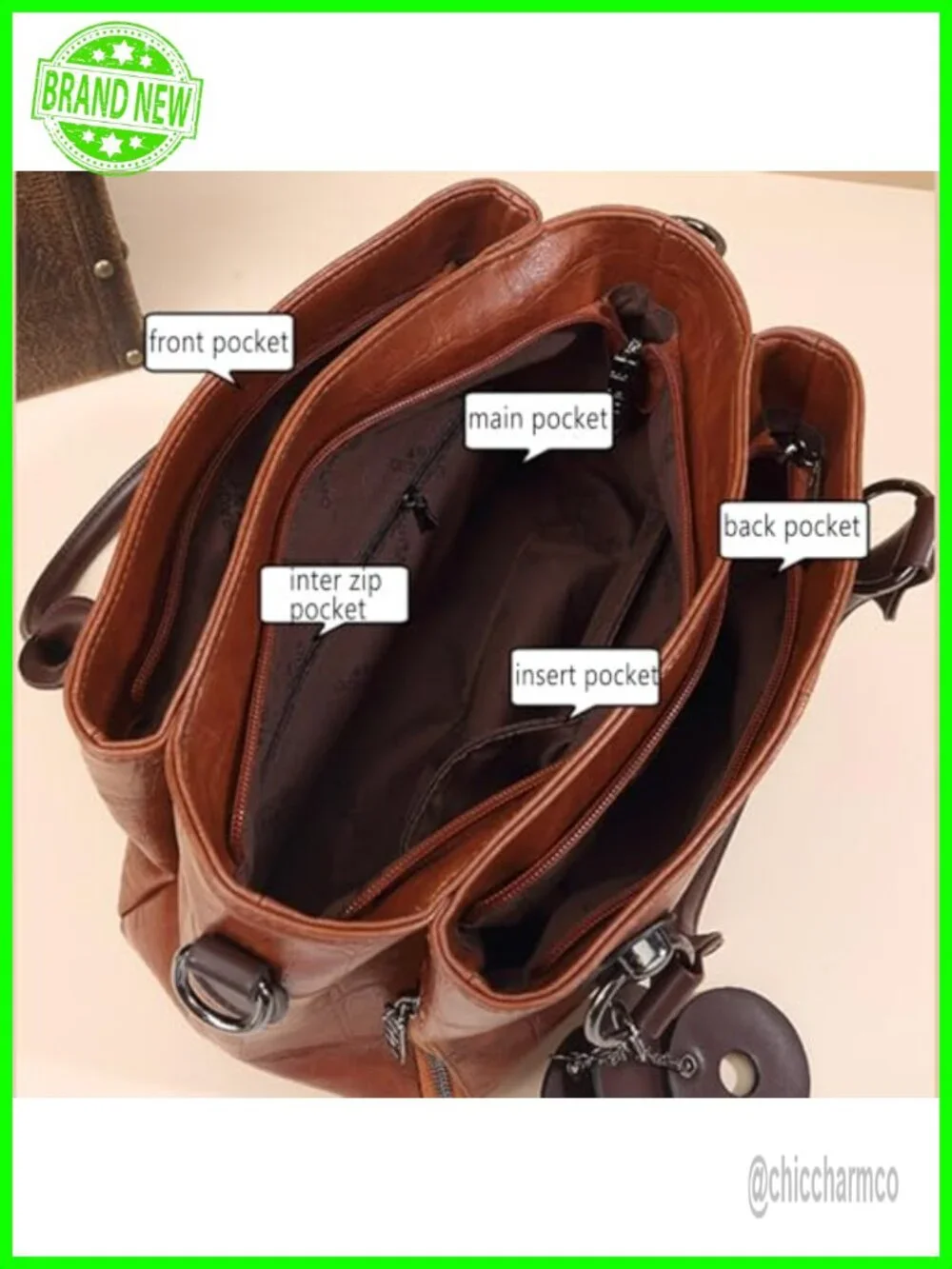 Vegan Leather Satchel Tote Bag with Compartments Satchel Shoulder Bag